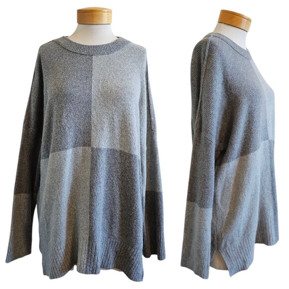 Abercrombie & Fitch Checked Gray Ribbed Knit Drop Shoulder Pullover Sweater XL - Picture 1 of 11